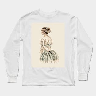 Lady Dressed In Teal Antique Color Lithograph Long Sleeve T-Shirt